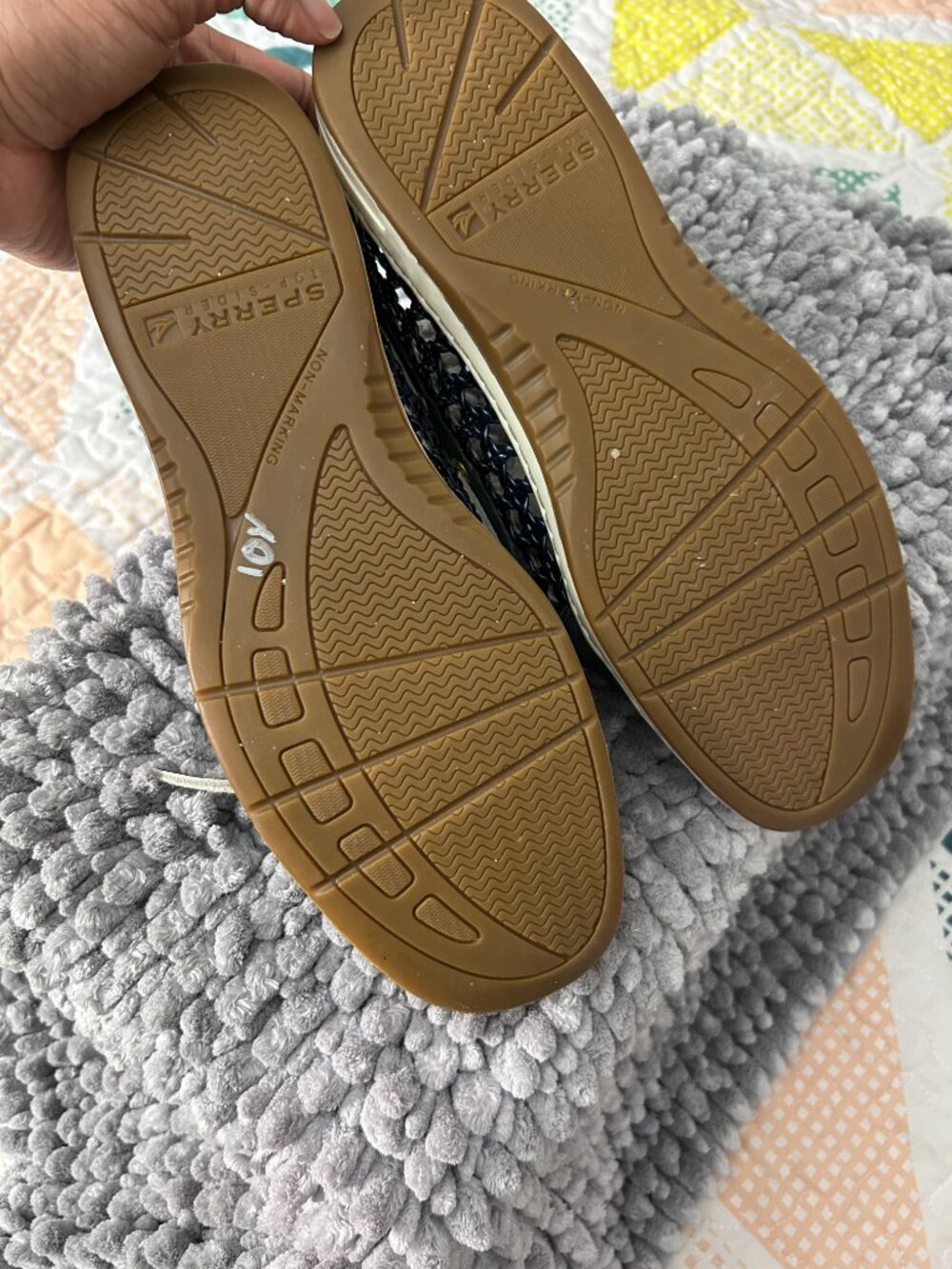 Women's Sperry Top Sider Boat Shoes Size 10 Navy and Beige - Picture 4 of 10